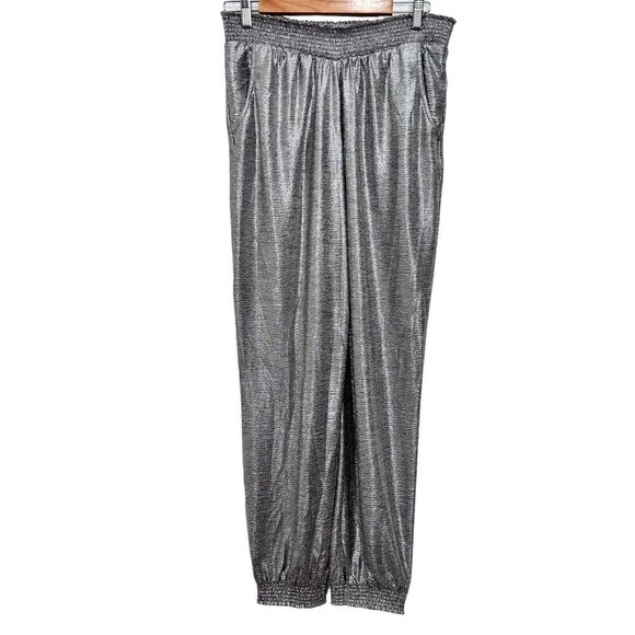 ANTHROPOLOGIE NWT SILVER Jogger Elastic Waist METALLIC HAREM PANTS size L - Picture 1 of 10